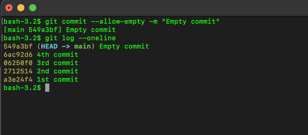 Git Cleaner way for an empty Commit Example